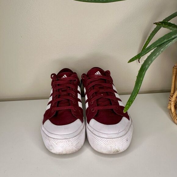 Adidas Burgundy White Canvas Sneakers Unisex Low-Top Trainers 3-Stripe Style 8.5 - Picture 5 of 10